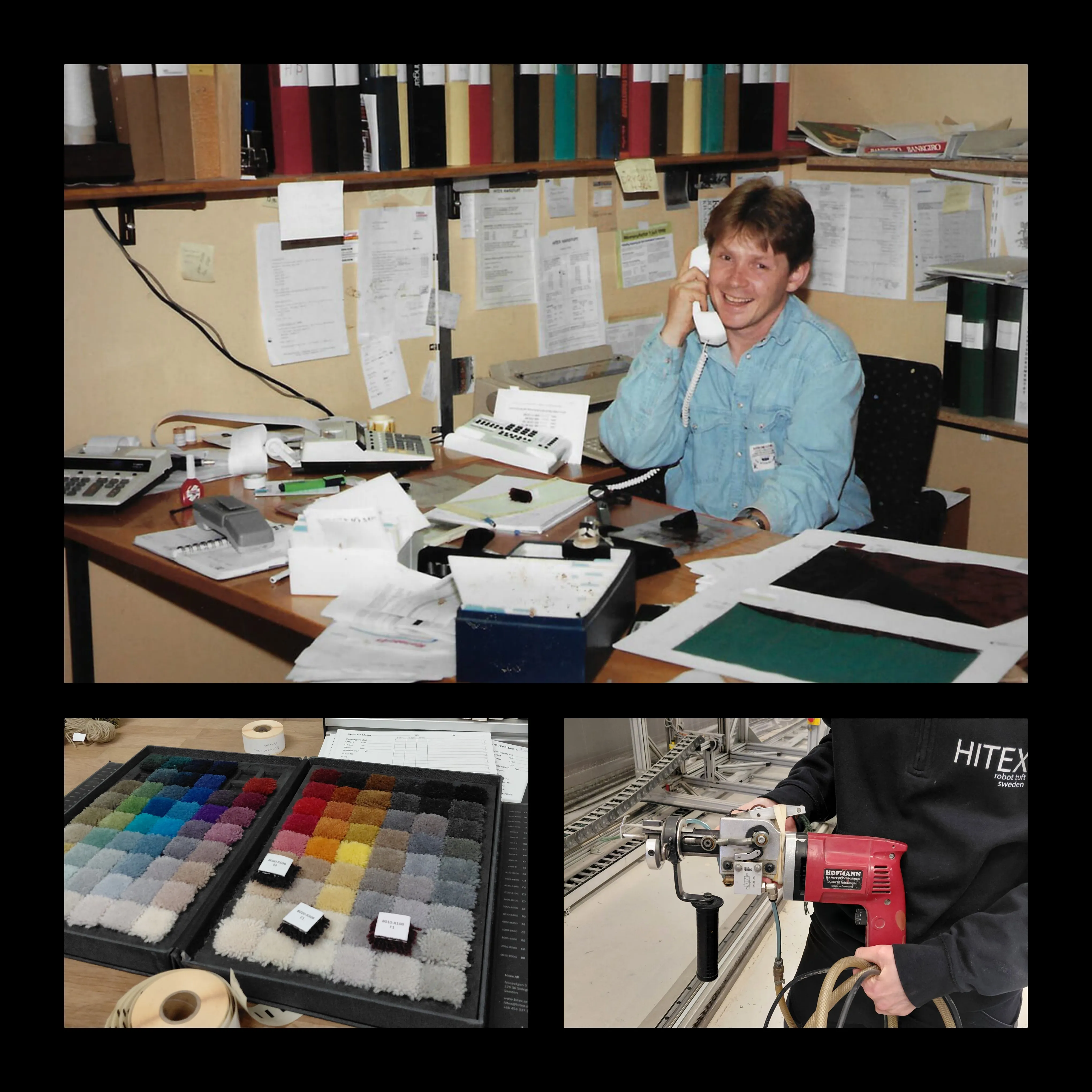 Designarbete med färgprover och tekniska ritningar hos Hitex